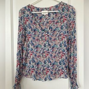 SEZANE size 36 Ruffle Cuff Crinkle Crepe Ditsy Floral Top Blouse